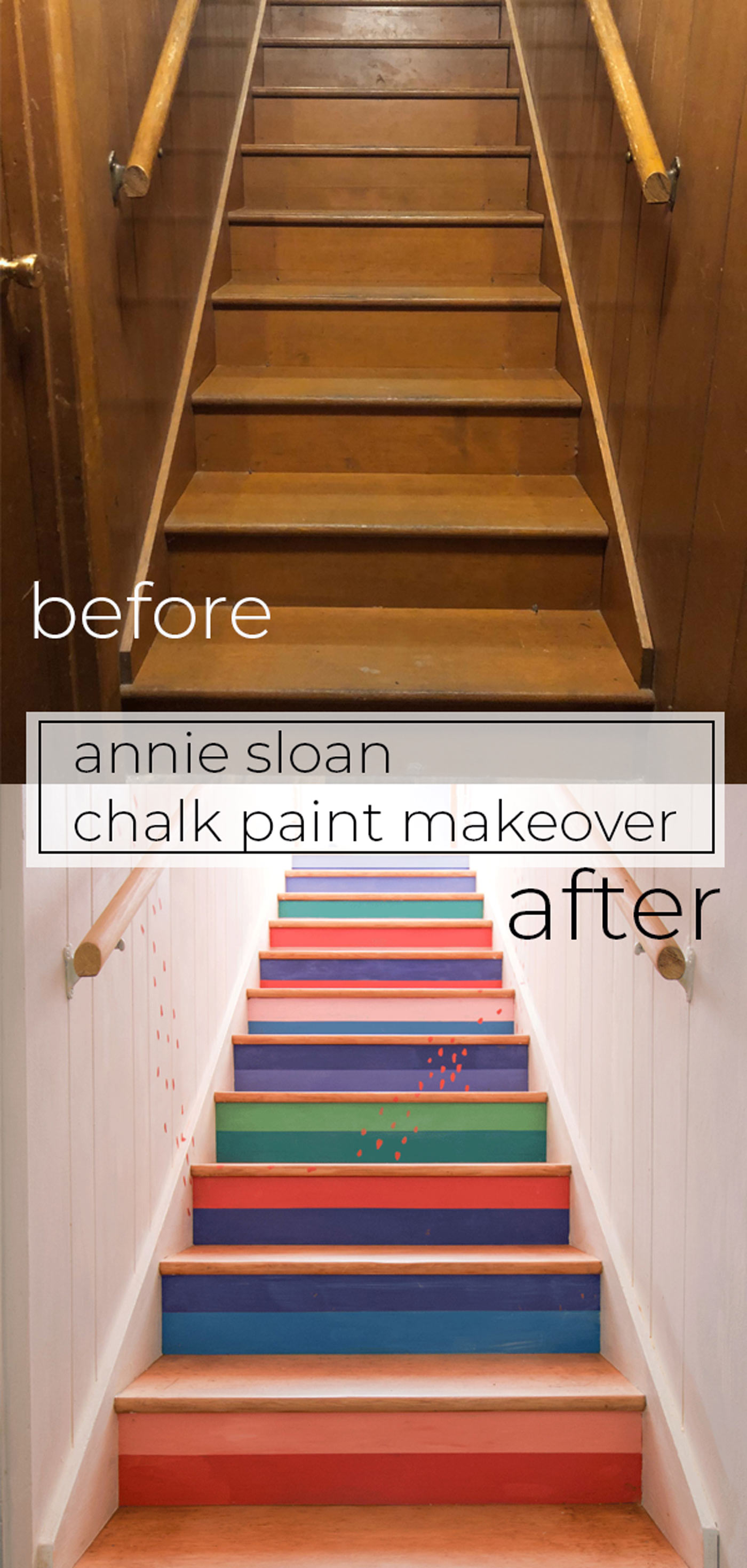 Annie-Sloan-chalk-paint-staircase-makeover before and after