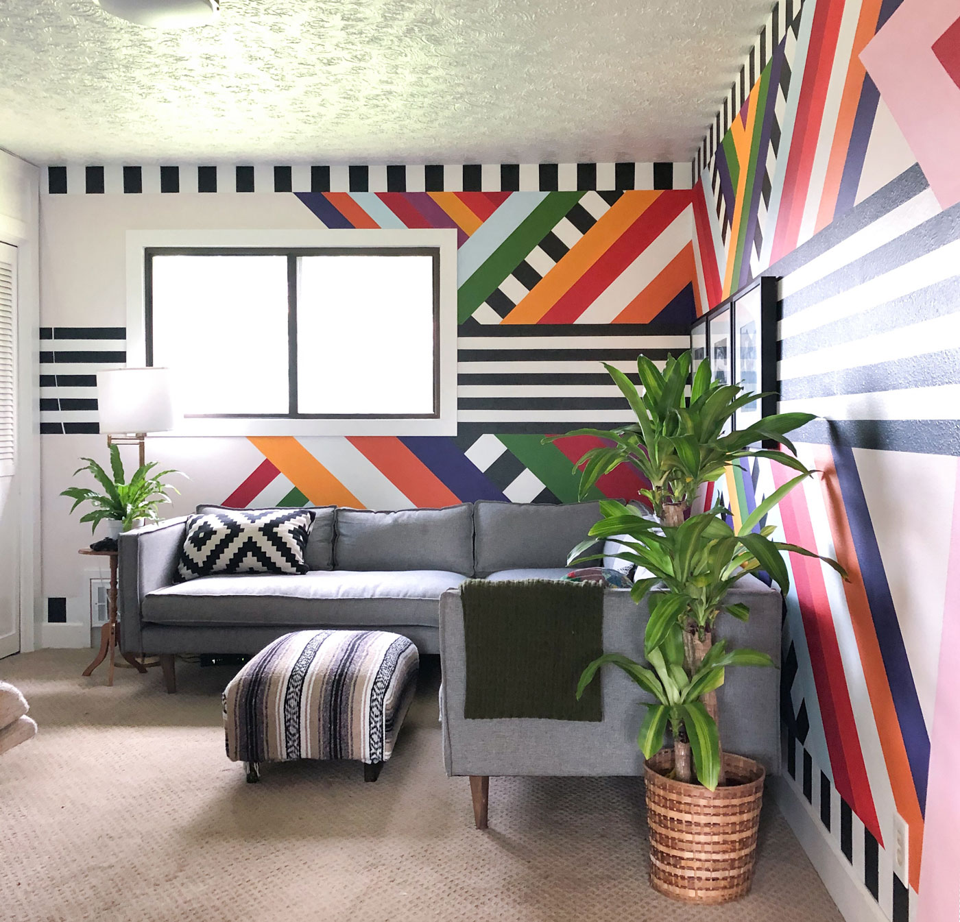 Bold-Striped-Painted-Mural-Grey-Joybird-Couch